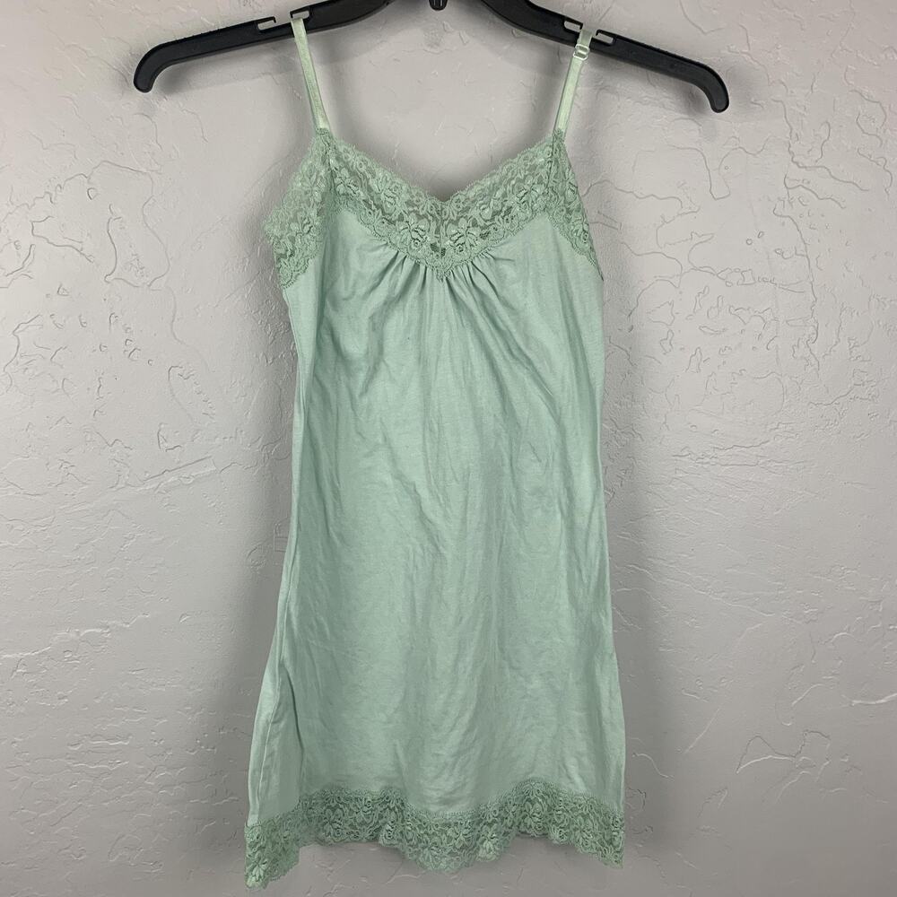 Y2K Forever 21 Tank Womens Small Green Cotton Spandex Lace Trim Dead Stock